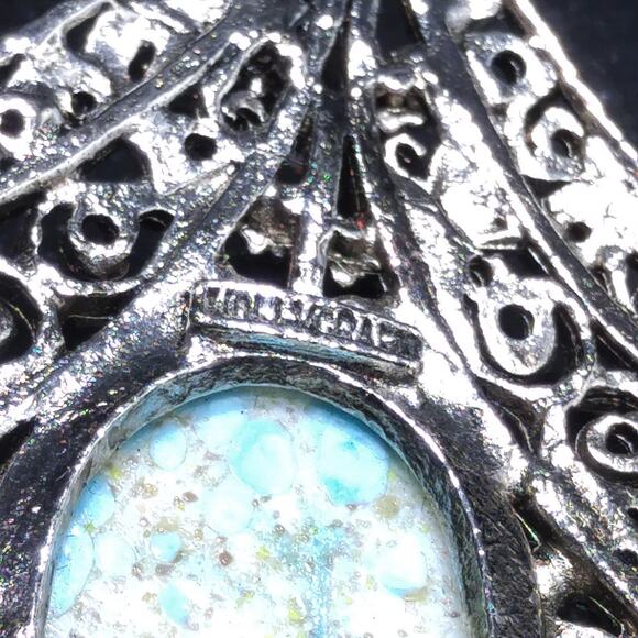 Vintage 1960s Hollycraft Faux Turquoise Large Pendant - Picture 2 of 10